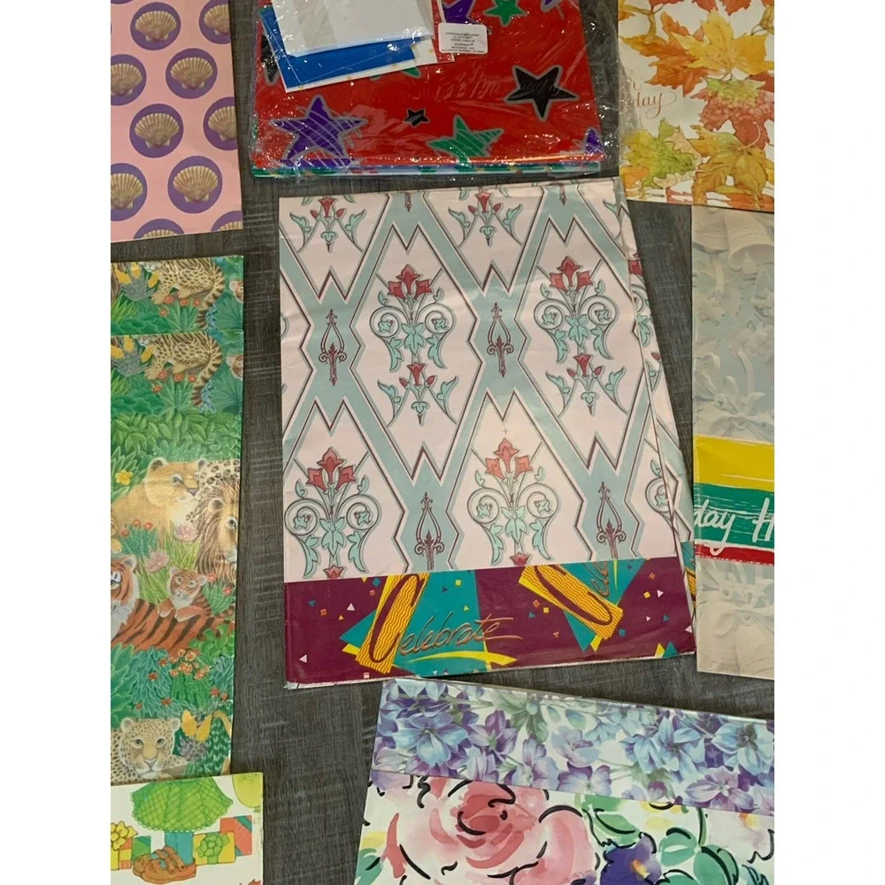 Mixed Lot Of Vintage Wrapping Paper‎ Squares Baby, Wedding, Birthday, All Occ.